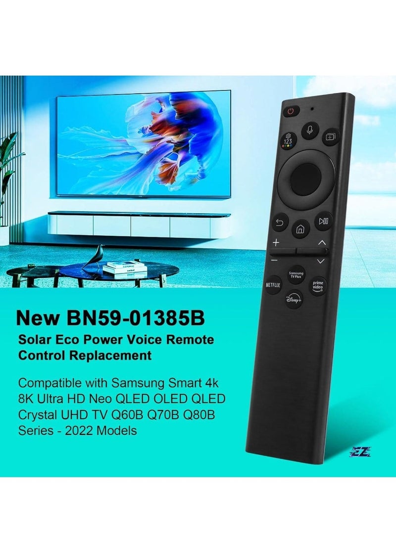 BN59-01385A Replacement Solar Voice Remote Control for Samsung Frame Smart TV, Bluetooth Rechargeable Solar Cell, Compatible with 2021-2022 Neo LED 4K UHD TV, 4-Button Design