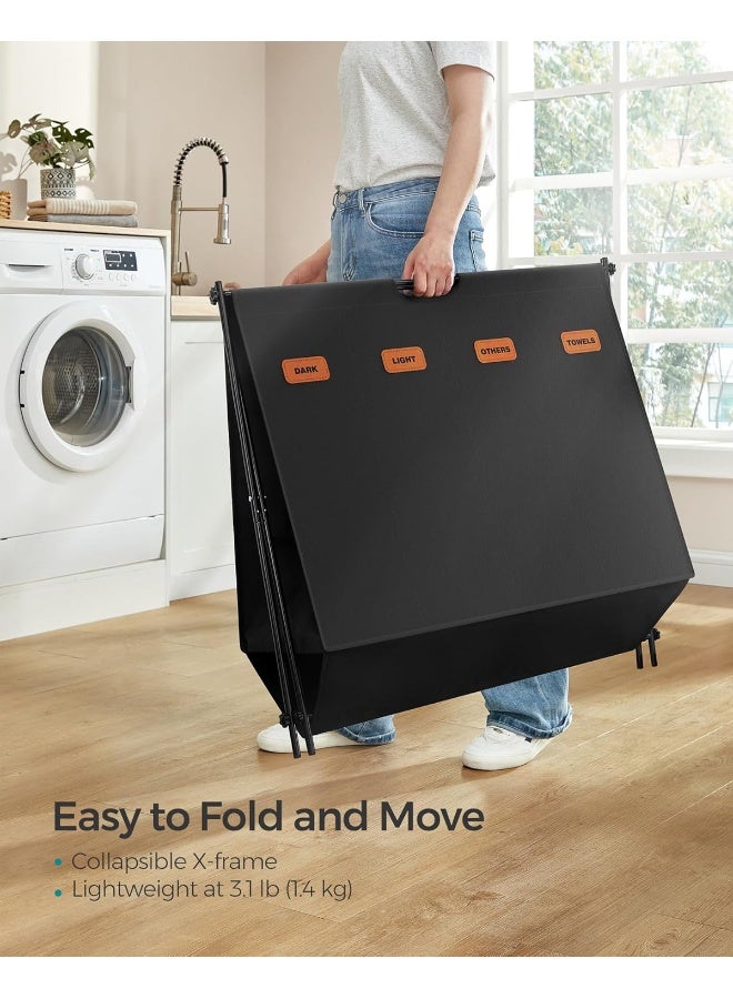 SONGMICS Laundry Hamper, Laundry Basket, 40.9 Gal. Laundry Sorter 4 Sections, Collapsible X-Frame, Clothes Organizer With Customizable Labels, Laundry Room, Bedroom, Bathroom, Ink Black - Image 4