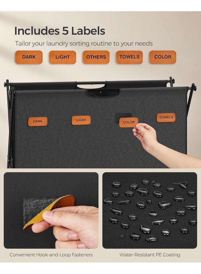 SONGMICS Laundry Hamper, Laundry Basket, 40.9 Gal. Laundry Sorter 4 Sections, Collapsible X-Frame, Clothes Organizer With Customizable Labels, Laundry Room, Bedroom, Bathroom, Ink Black - Image 5