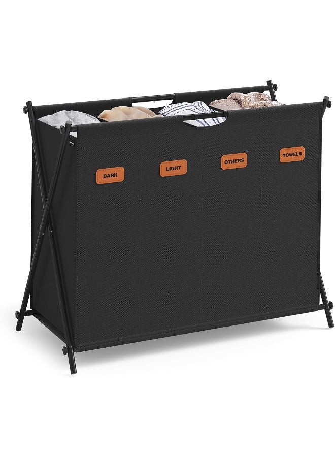 SONGMICS Laundry Hamper, Laundry Basket, 40.9 Gal. Laundry Sorter 4 Sections, Collapsible X-Frame, Clothes Organizer With Customizable Labels, Laundry Room, Bedroom, Bathroom, Ink Black - Image 1