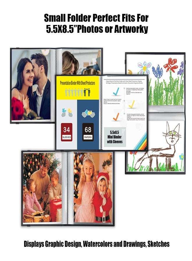 Aevdor Photo Album 5.5x8.5 Inch, Small Photo Album with Sleeves, 34-Pocket Displays 68 Half Size Pages, Mini Booklets Half Size Binder for Artwork Playbills Drawings Photos (Black) - Image 5