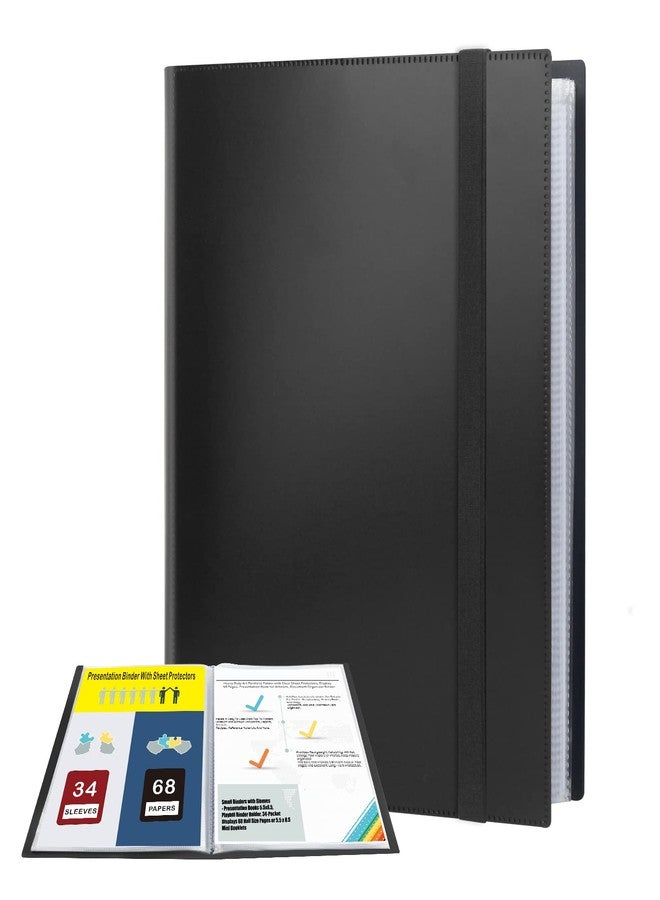 Aevdor Photo Album 5.5x8.5 Inch, Small Photo Album with Sleeves, 34-Pocket Displays 68 Half Size Pages, Mini Booklets Half Size Binder for Artwork Playbills Drawings Photos (Black) - Image 1