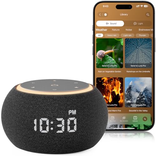 Hotmoon Alarm Clock with Sound Machine for Sleep Luna Pro DualStage Smart Alarm 507 Sounds 10 Healing Frequencies 108963Hz Pink Green Brown White Noise for Sleeping Adults Meditation Plug In - Image 1