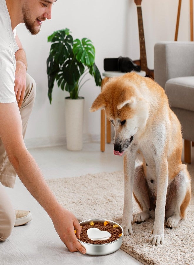 tchrules 2 Pack Slow Feeder Dog Bowls Stainless Steel, 2 Cups Metal Slow Eating Dog Bowl with Non-Slip Pads, Heart Pet Food Bowls for Small Medium Breed Dogs to Slow Down Eating Anti-Gulping - Image 3