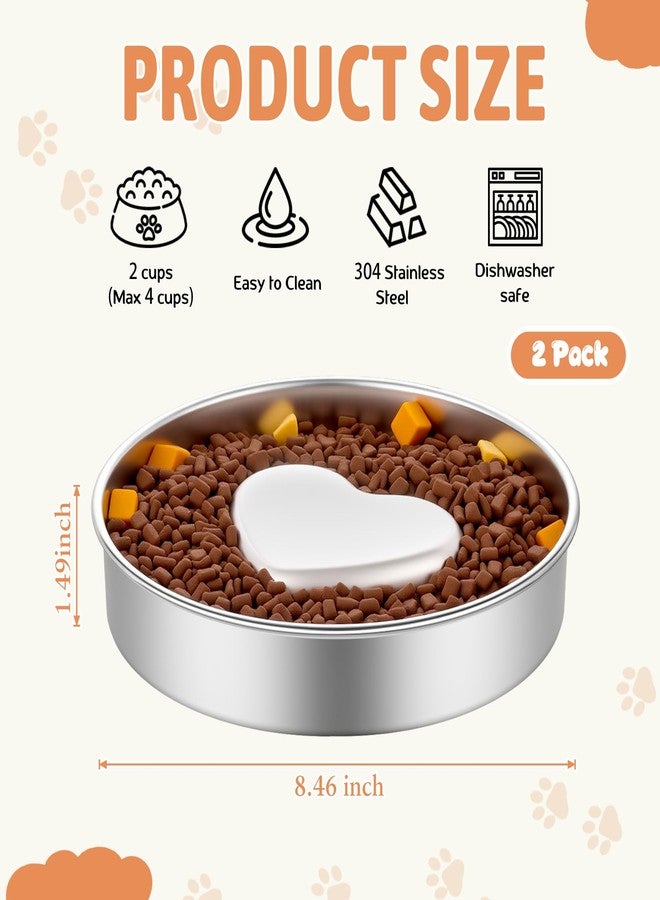 tchrules 2 Pack Slow Feeder Dog Bowls Stainless Steel, 2 Cups Metal Slow Eating Dog Bowl with Non-Slip Pads, Heart Pet Food Bowls for Small Medium Breed Dogs to Slow Down Eating Anti-Gulping - Image 2