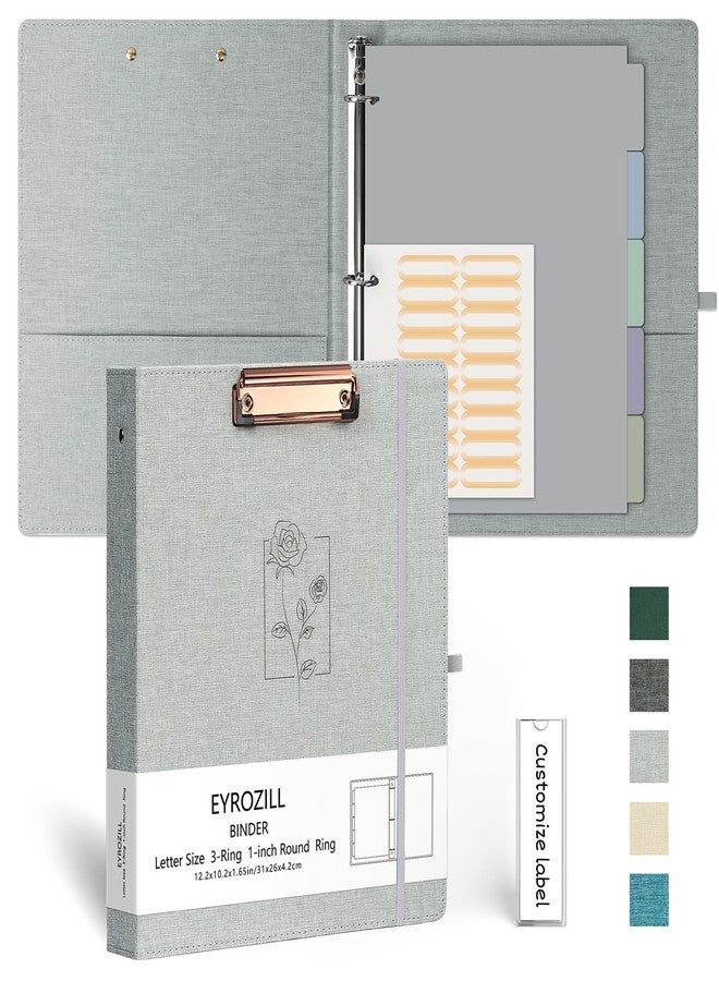 EYROZILL 3 Ring Binder, 1 Inch Linen Binder Organizer for Letter Size (8.5" x 11") with 5 Tab Dividers, File Folder Labels and Low Profile Clipboards, School and Office Supplies- Grey Rose - Image 1