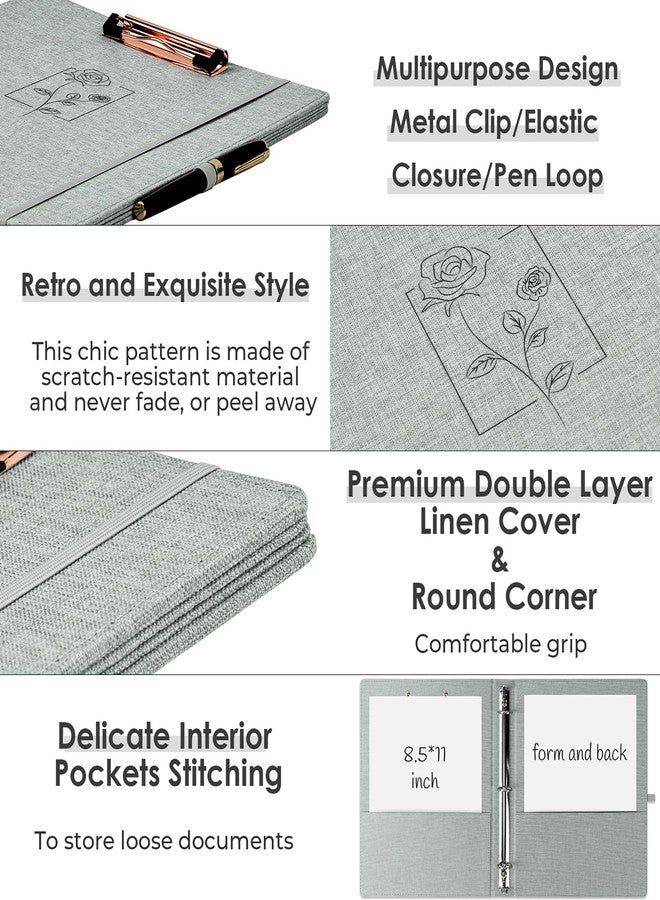 EYROZILL 3 Ring Binder, 1 Inch Linen Binder Organizer for Letter Size (8.5" x 11") with 5 Tab Dividers, File Folder Labels and Low Profile Clipboards, School and Office Supplies- Grey Rose - Image 4