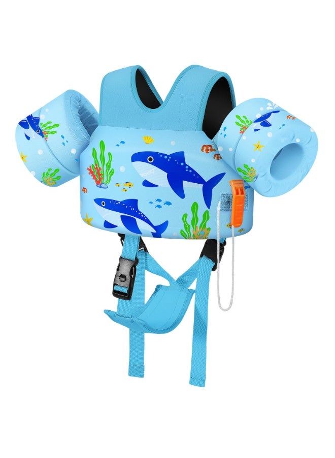 بيت الأناقة سترة طفو للسباحة مع حزام بين الساقين، سترة طفو للأطفال في حمام السباحة بأكمام وأحزمة كتف وأحزمة ذراع - Image 1