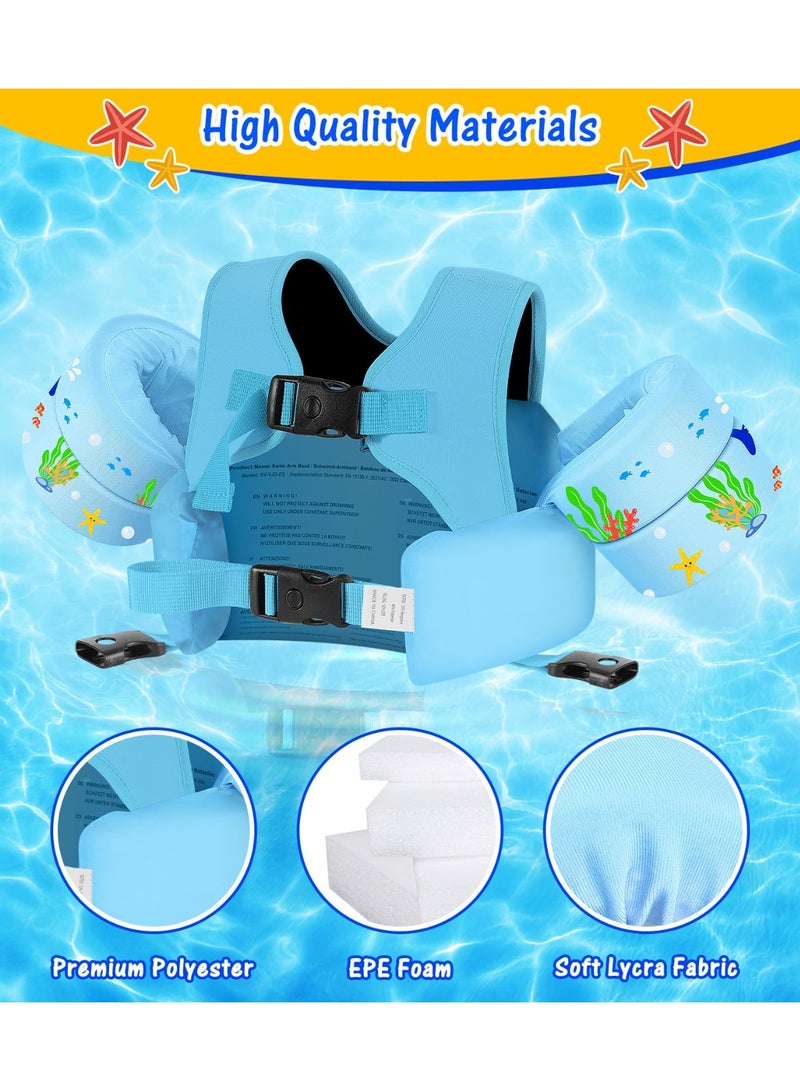 بيت الأناقة سترة طفو للسباحة مع حزام بين الساقين، سترة طفو للأطفال في حمام السباحة بأكمام وأحزمة كتف وأحزمة ذراع - Image 5
