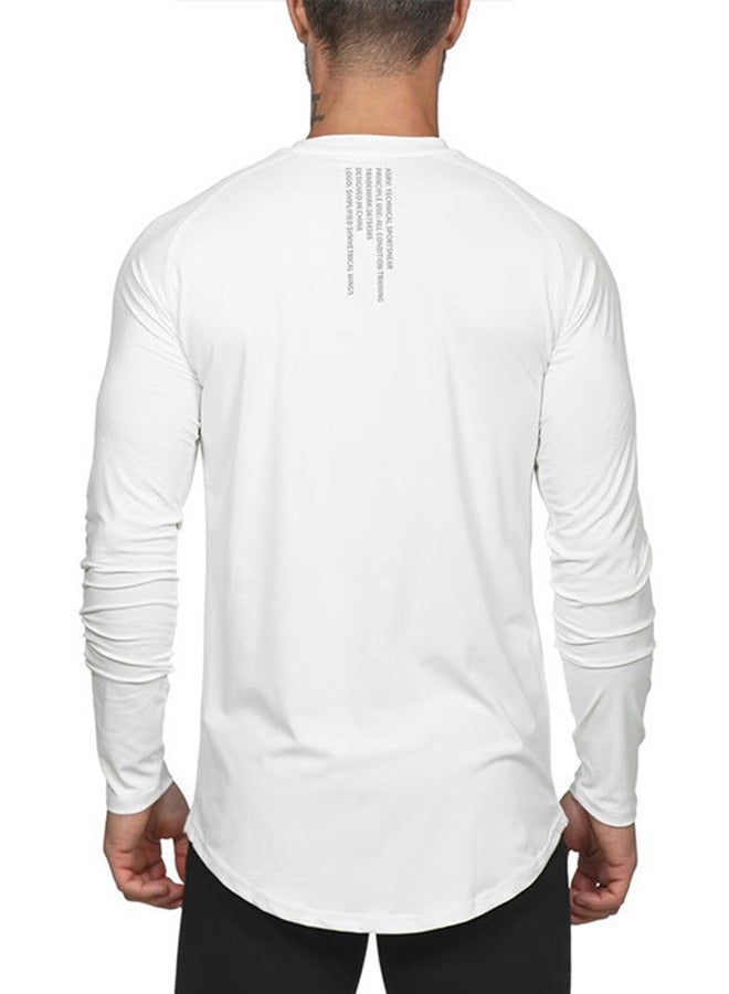 Men's Fitness Clothes  Shirt Loose Round Neck Solid Color Quick-Drying Breathable Long-Sleeve Sports Training Shirt for Men(L) - Image 3