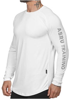 Generic Men's Fitness Clothes  Shirt Loose Round Neck Solid Color Quick-Drying Breathable Long-Sleeve Sports Training Shirt for Men(L)  - Image 1