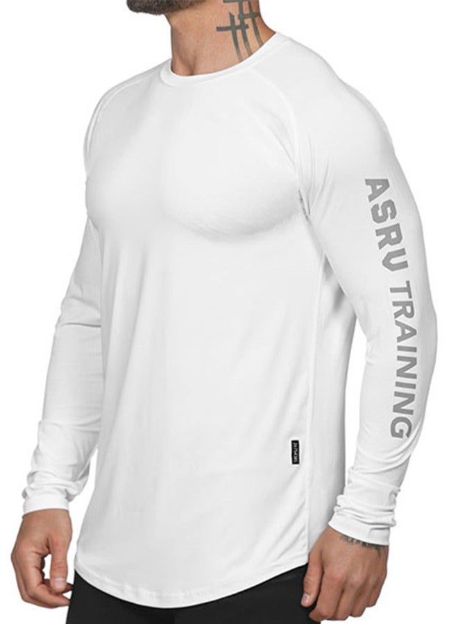 Men's Fitness Clothes  Shirt Loose Round Neck Solid Color Quick-Drying Breathable Long-Sleeve Sports Training Shirt for Men(L) - Image 1