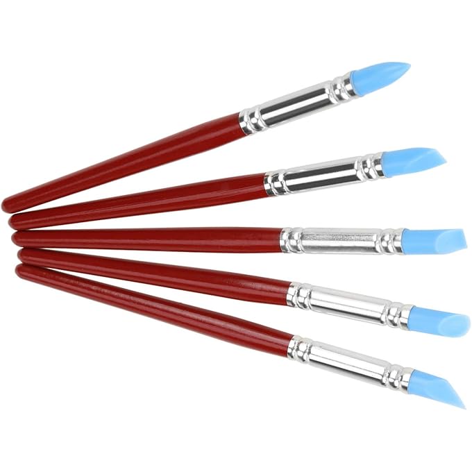 Eujgoov Clay Sculpting Tools Silicone Rubber Tip Paint Brushes Set 5Pcs for Ceramics Pottery Rock Painting Modeling Art Craft - Image 4