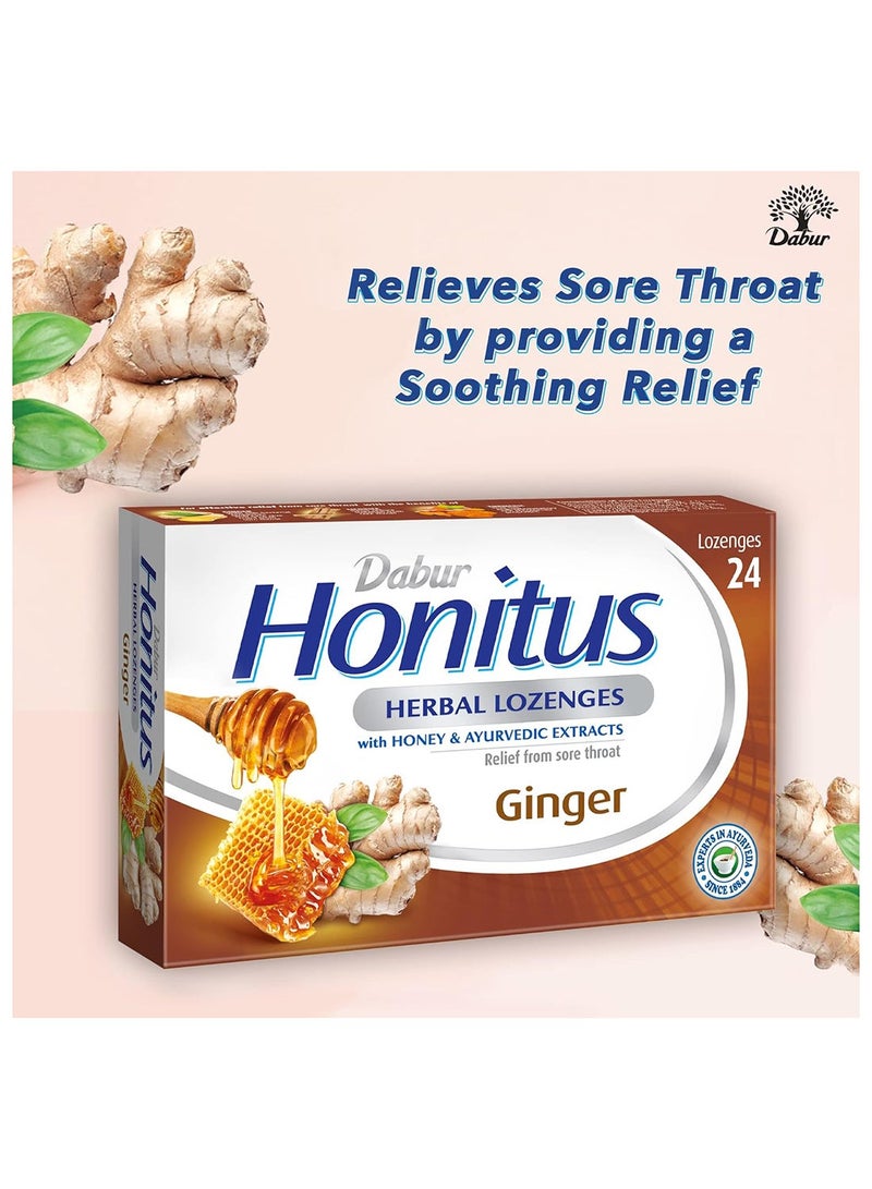 Dabur Honitus Herbal Ginger Flavor Lozenges 24s Effective Relief From Cough, Strep Infection And Sore Throat Pain - Image 3