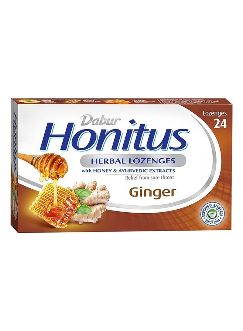 Dabur Honitus Herbal Ginger Flavor Lozenges 24s Effective Relief From Cough, Strep Infection And Sore Throat Pain - Image 1