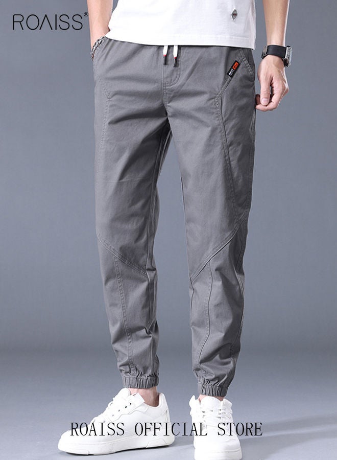 roaiss Men's Cargo Pants Casual Pants Made of Pure Cotton with Elastic Drawstring Suitable for Various Body Types Simple and Trendy  - Image 2