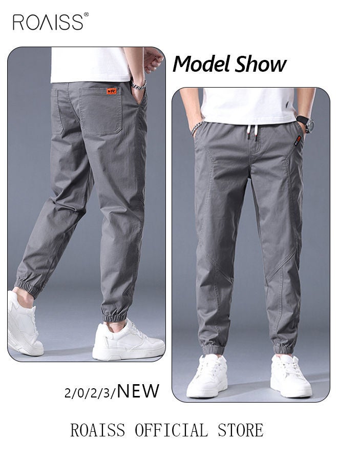 roaiss Men's Cargo Pants Casual Pants Made of Pure Cotton with Elastic Drawstring Suitable for Various Body Types Simple and Trendy  - Image 4