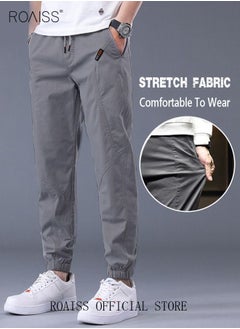 roaiss Men's Cargo Pants Casual Pants Made of Pure Cotton with Elastic Drawstring Suitable for Various Body Types Simple and Trendy  - Image 3