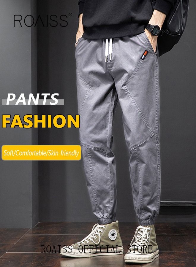 roaiss Men's Cargo Pants Casual Pants Made of Pure Cotton with Elastic Drawstring Suitable for Various Body Types Simple and Trendy  - Image 1