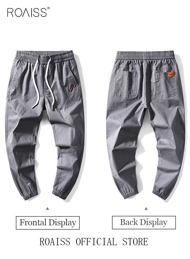 roaiss Men's Cargo Pants Casual Pants Made of Pure Cotton with Elastic Drawstring Suitable for Various Body Types Simple and Trendy  - Image 5