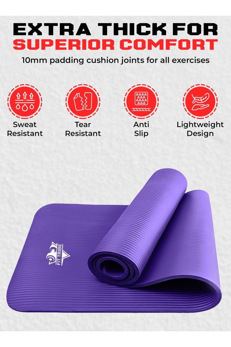 FIT TRIBE Yoga Mat Non Slip for Women & Men, Thick NBR Exercise Mat for Yoga, Pilates, Stretching & Home Workouts, High Density Anti-Slip Workout Mat, Durable Gym Floor Fitness Mat (Purple) - Image 2