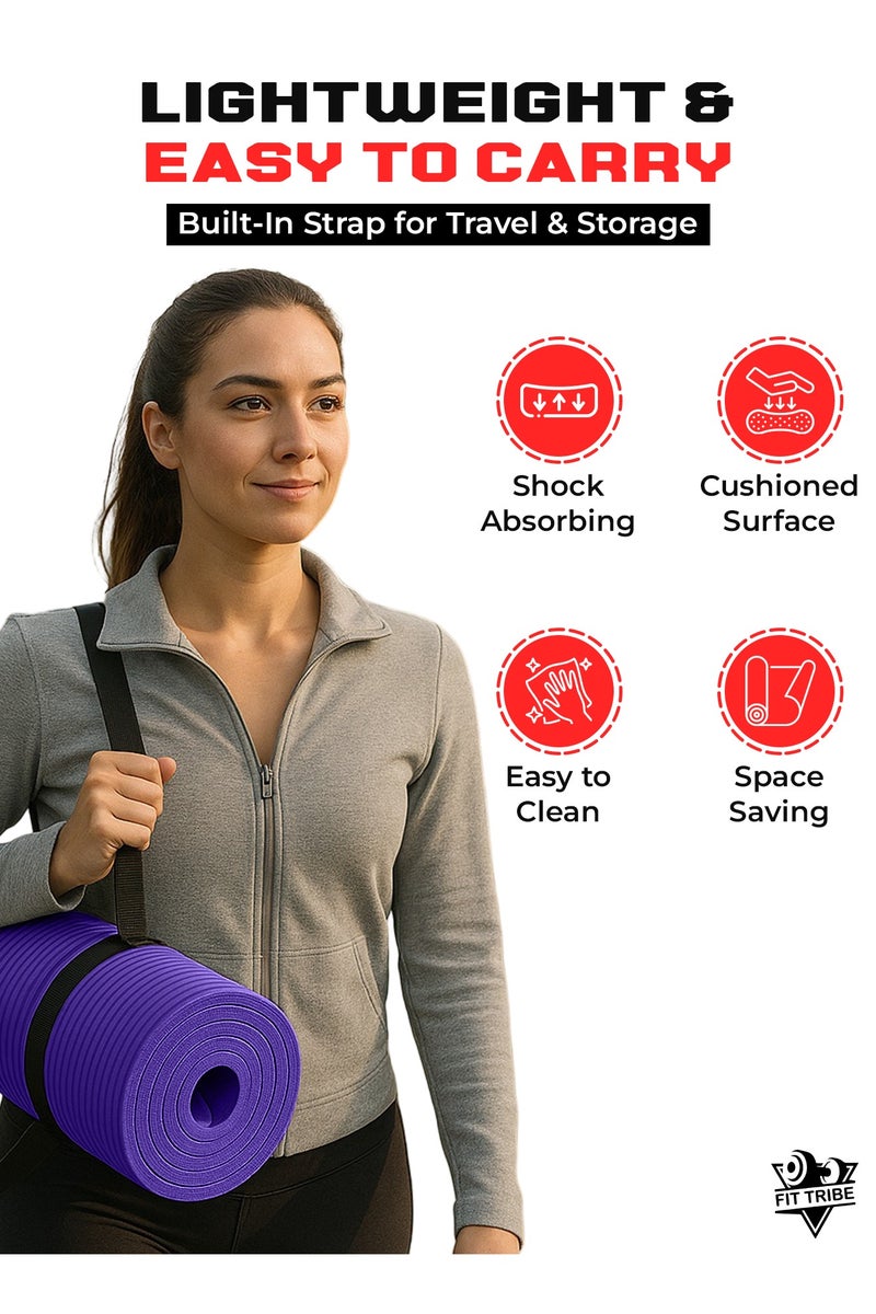 FIT TRIBE Yoga Mat Non Slip for Women & Men, Thick NBR Exercise Mat for Yoga, Pilates, Stretching & Home Workouts, High Density Anti-Slip Workout Mat, Durable Gym Floor Fitness Mat (Purple) - Image 5