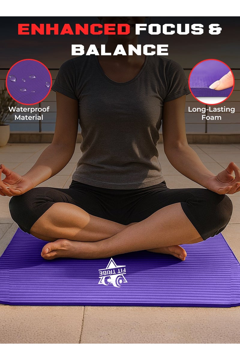 FIT TRIBE Yoga Mat Non Slip for Women & Men, Thick NBR Exercise Mat for Yoga, Pilates, Stretching & Home Workouts, High Density Anti-Slip Workout Mat, Durable Gym Floor Fitness Mat (Purple) - Image 4