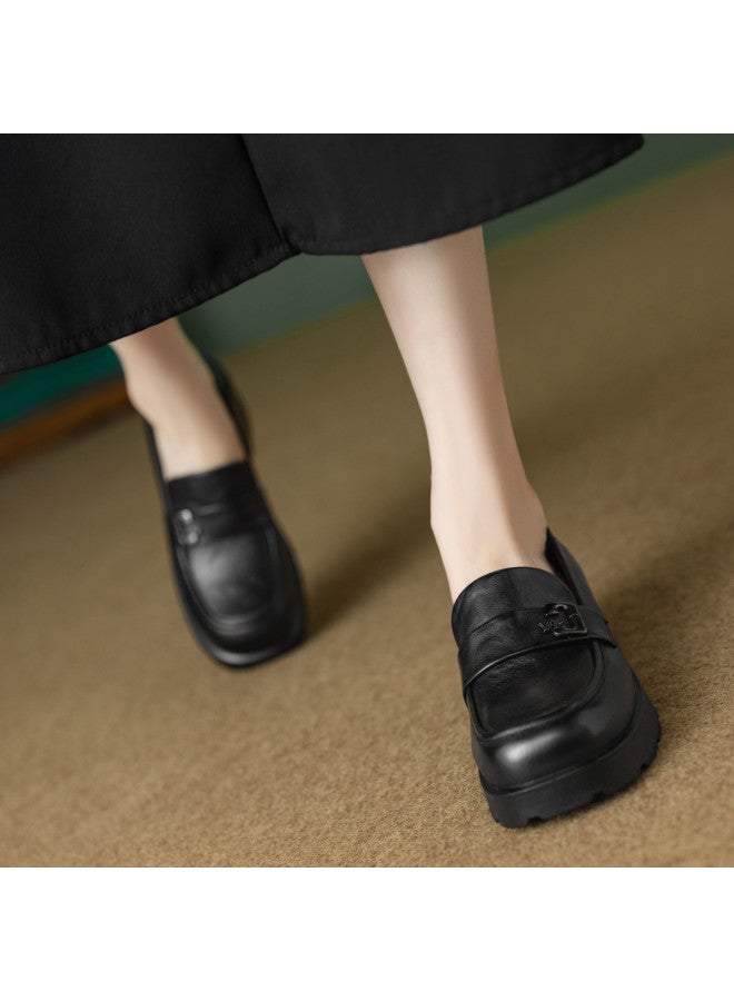 YEARCON Bestseller Platform Loafers, 25 Years Spring/autumn Hit, British Style Letter Buckle, Genuine Leather Slip-on Women's Flats - Image 4