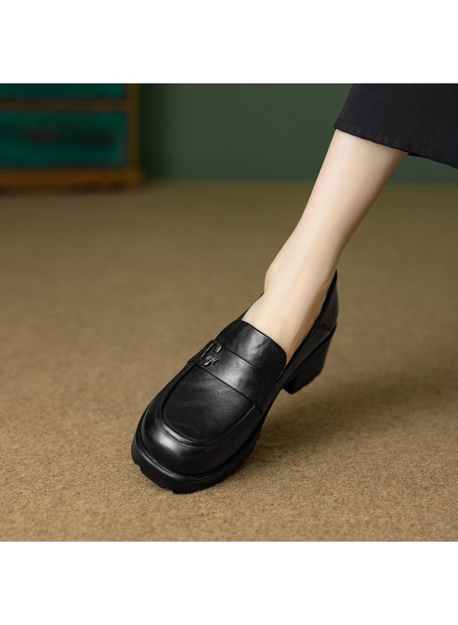 YEARCON Bestseller Platform Loafers, 25 Years Spring/autumn Hit, British Style Letter Buckle, Genuine Leather Slip-on Women's Flats - Image 3