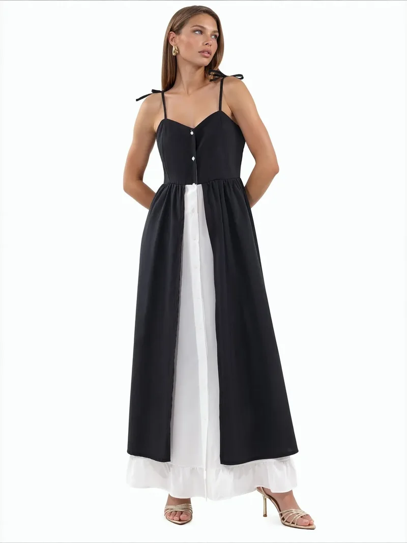 جينيفر Color-Blocked Square-Neck Maxi Dress