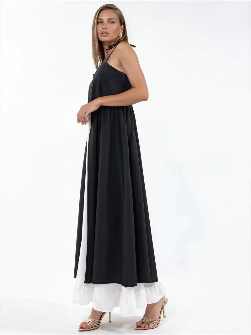 جينيفر Color-Blocked Square-Neck Maxi Dress