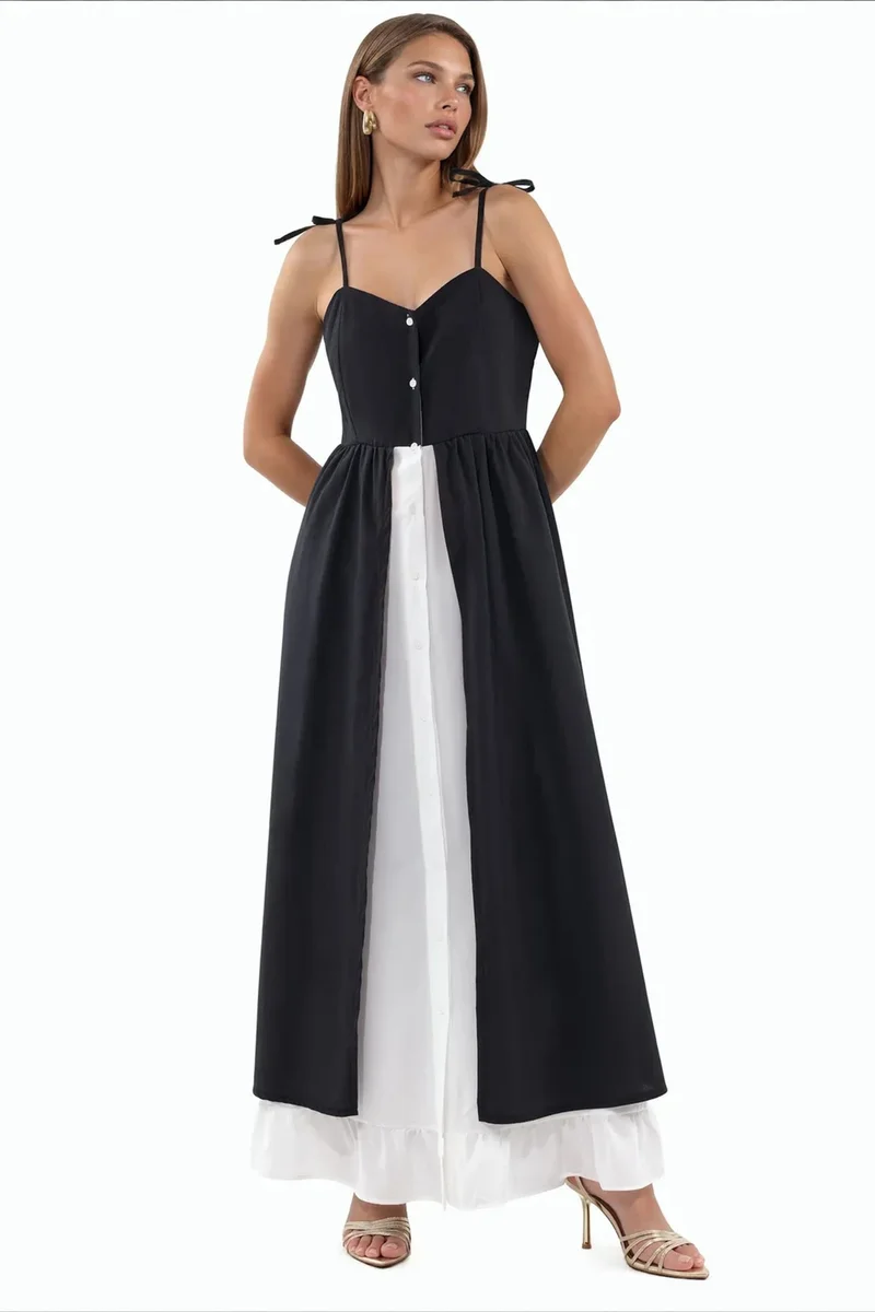 جينيفر Color-Blocked Square-Neck Maxi Dress