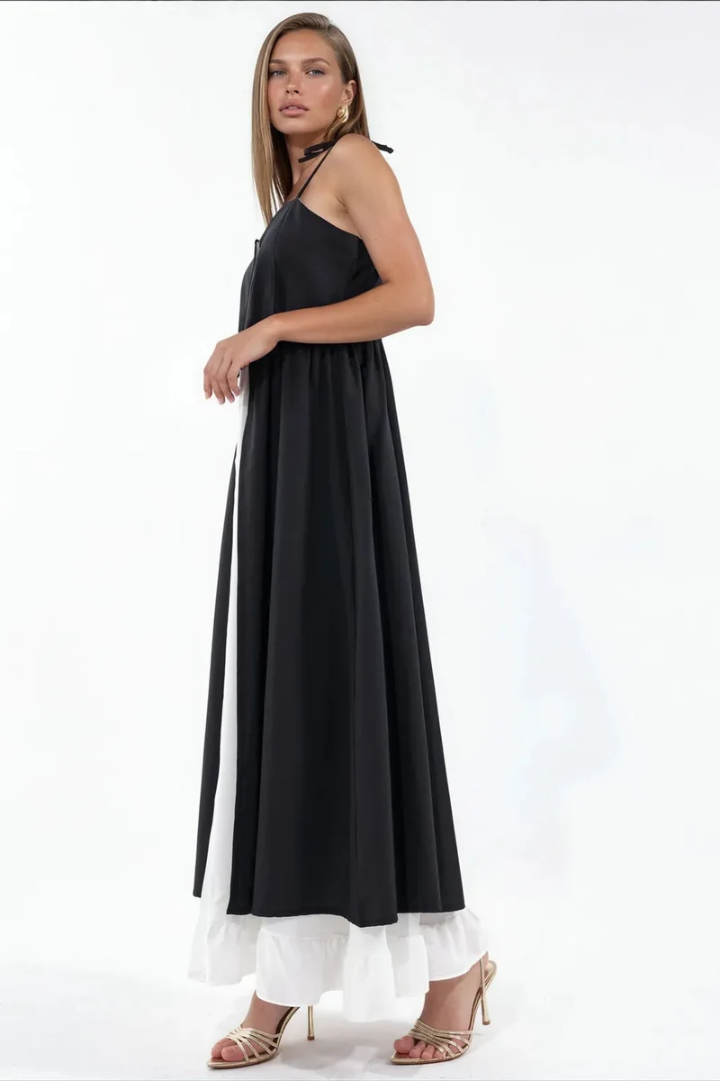 جينيفر Color-Blocked Square-Neck Maxi Dress
