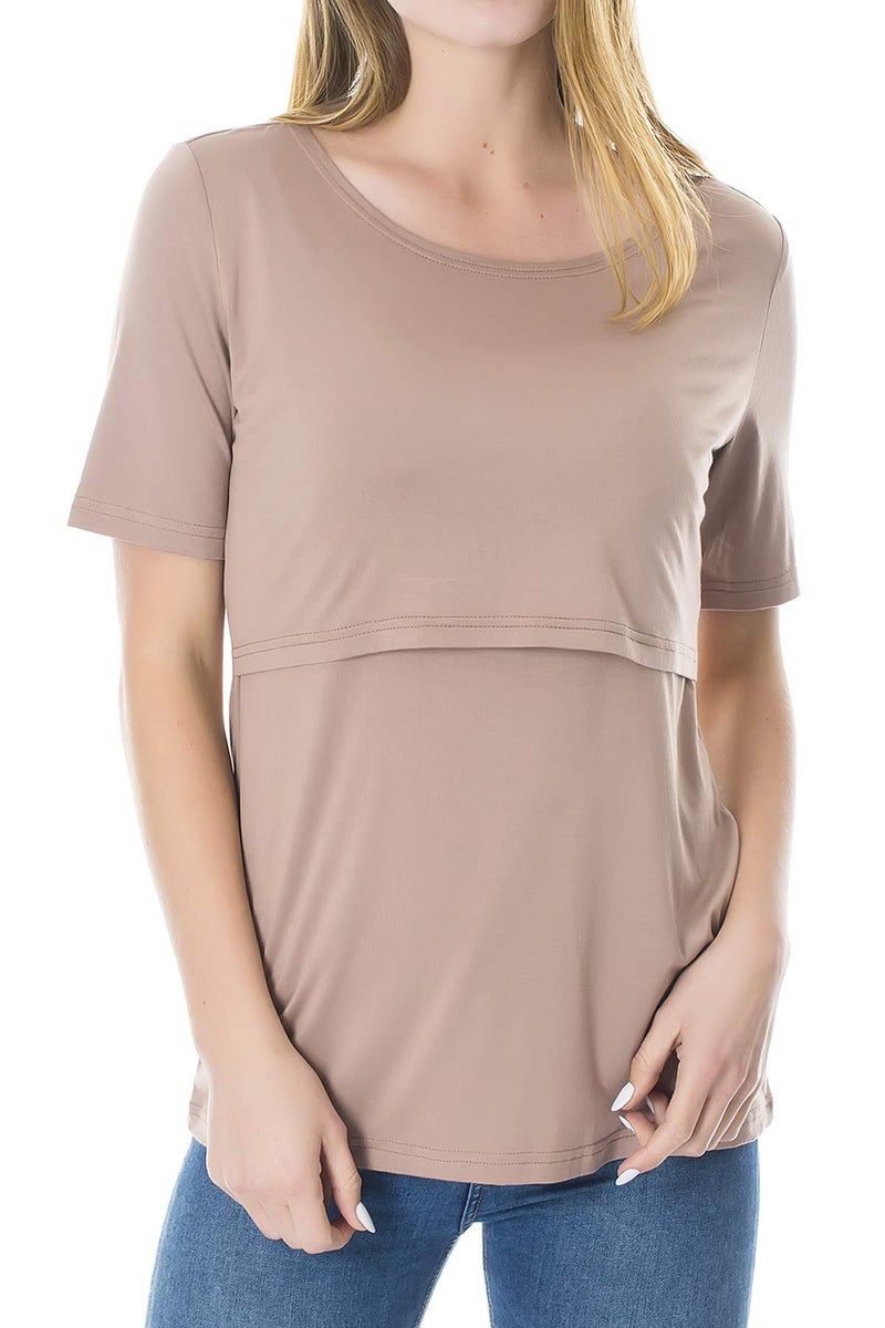 Smallshow 3 Pcs Maternity Nursing T-Shirt Modal Short Sleeve Nursing Tops Brown-Black-Grey,Large - Image 2