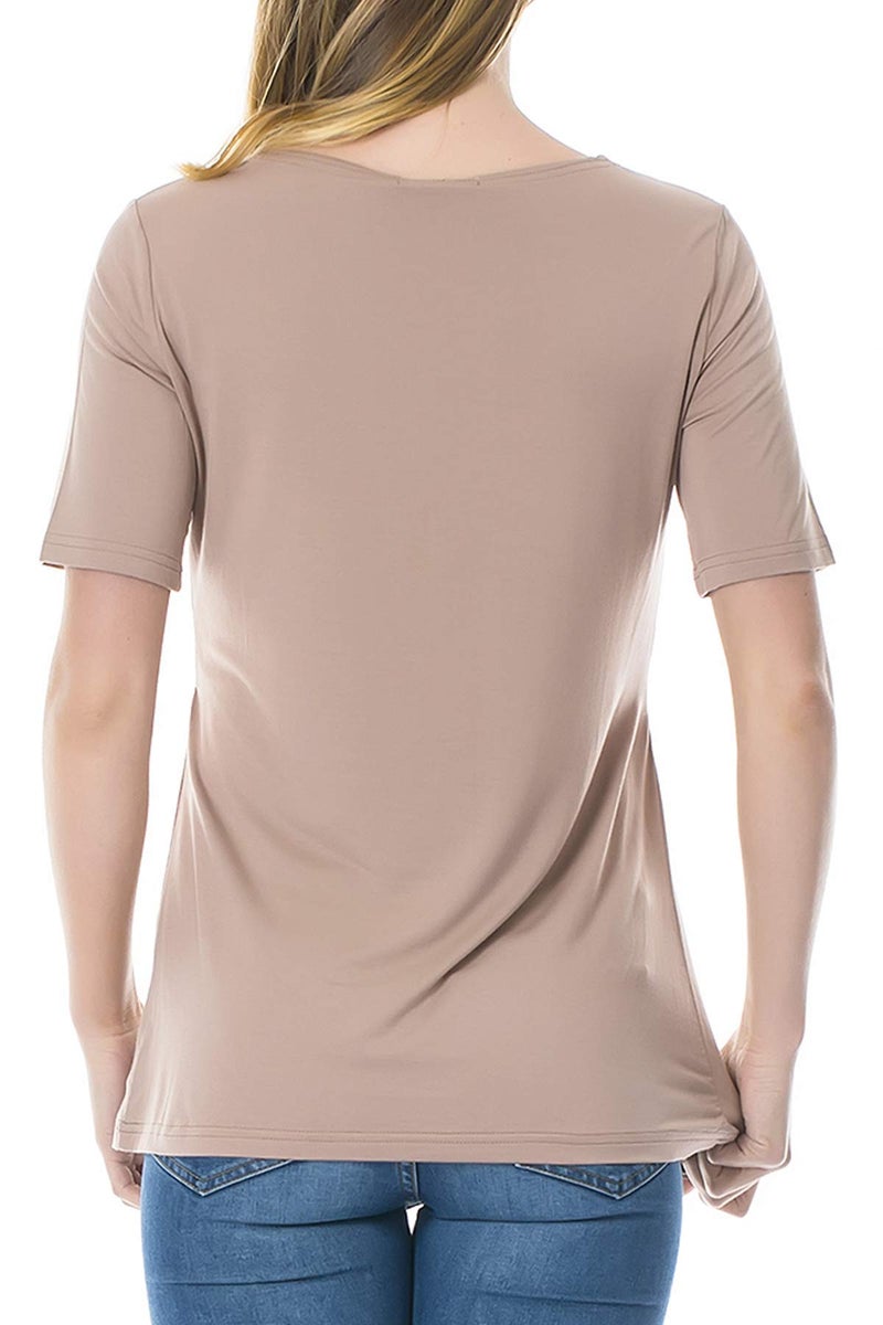 Smallshow 3 Pcs Maternity Nursing T-Shirt Modal Short Sleeve Nursing Tops Brown-Black-Grey,Large - Image 4