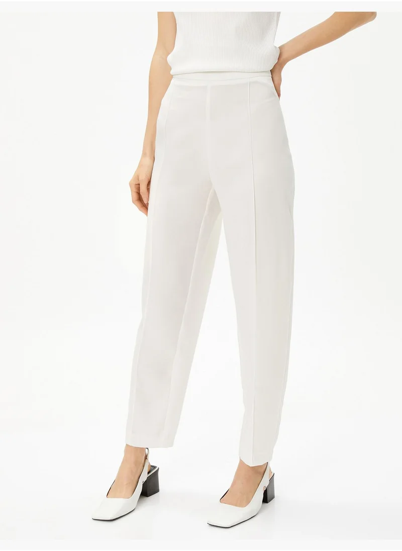 كوتون Medium Rise Ribbed Slim Fit Trousers