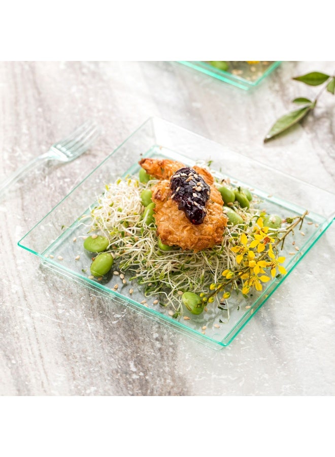 Restaurantware 5 x 5 Inch Mini Tasting Plates, 100 Disposable Square Plastic Plates - Durable, Stylish, Seagreen Plastic Hors D'oeuvre Serving Plates, For Desserts Or Appetizers At Parties - Image 3