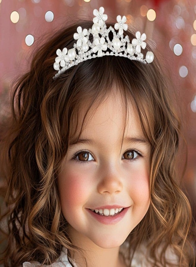 Kilshye Rhinestone Princess Tiara Silver Flower Girls Tiaras and Crowns Pearl Wedding Headband for Birthday (Silver, One Size) - Image 2