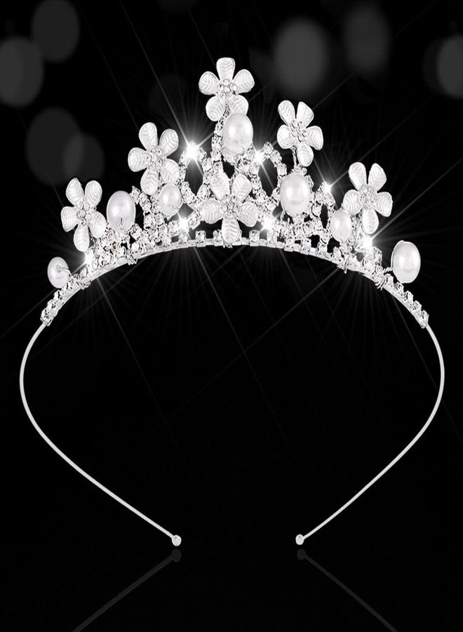 Kilshye Rhinestone Princess Tiara Silver Flower Girls Tiaras and Crowns Pearl Wedding Headband for Birthday (Silver, One Size) - Image 1