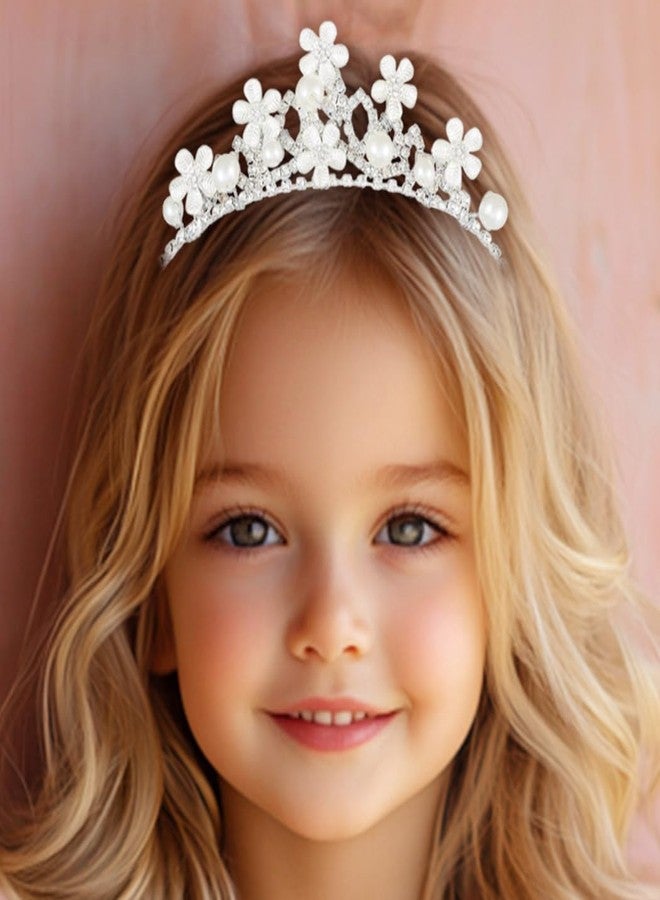 Kilshye Rhinestone Princess Tiara Silver Flower Girls Tiaras and Crowns Pearl Wedding Headband for Birthday (Silver, One Size) - Image 4
