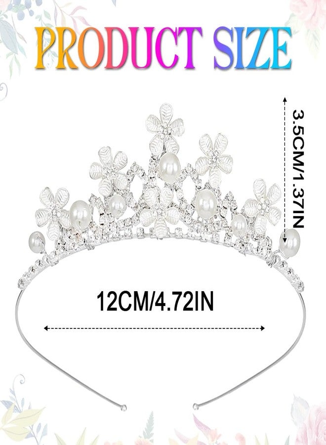 Kilshye Rhinestone Princess Tiara Silver Flower Girls Tiaras and Crowns Pearl Wedding Headband for Birthday (Silver, One Size) - Image 5