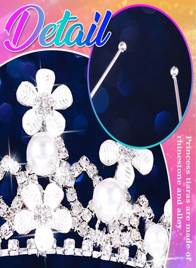 Kilshye Rhinestone Princess Tiara Silver Flower Girls Tiaras and Crowns Pearl Wedding Headband for Birthday (Silver, One Size) - Image 3