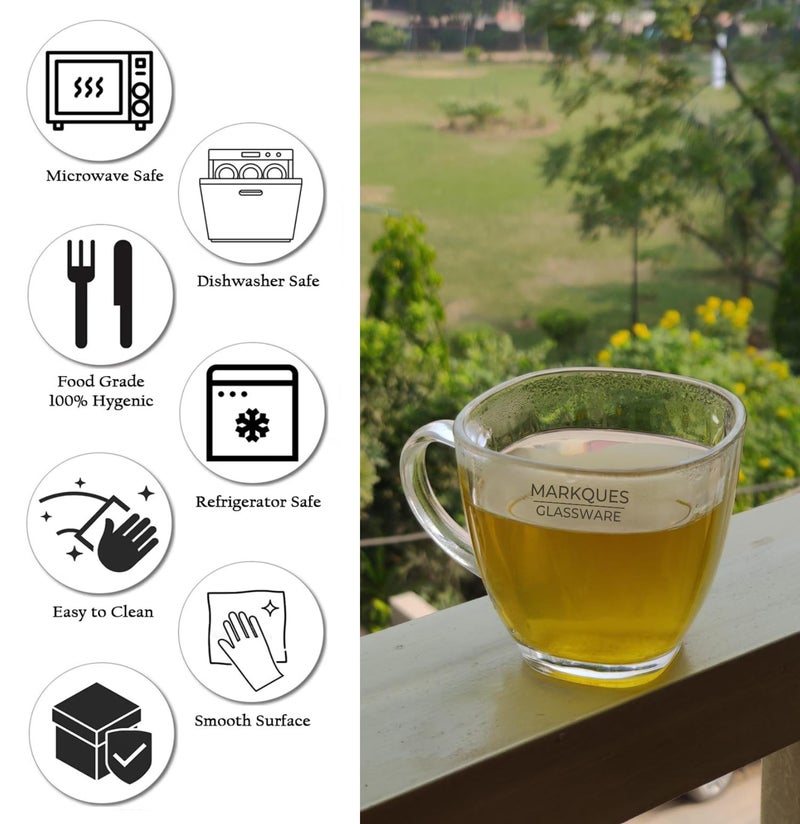 MARKQUES Teaware Glass Cup for Green Tea, Herbal Tea, Coffee (Transparent, Clear, 200 ml) 6 Pieces - Image 4