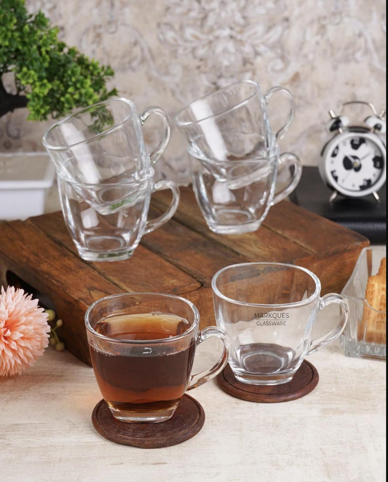 MARKQUES Teaware Glass Cup for Green Tea, Herbal Tea, Coffee (Transparent, Clear, 200 ml) 6 Pieces - Image 3