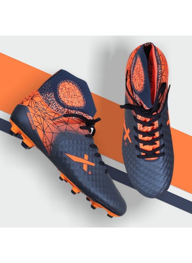 Vector X - Vector X Fantastic Men's Football Soccer Shoes with PU Outer and TPU Sole Material for Outdoor Indoor Soccer Practising and Training (Blue-Orange, Size-9) - Image 1