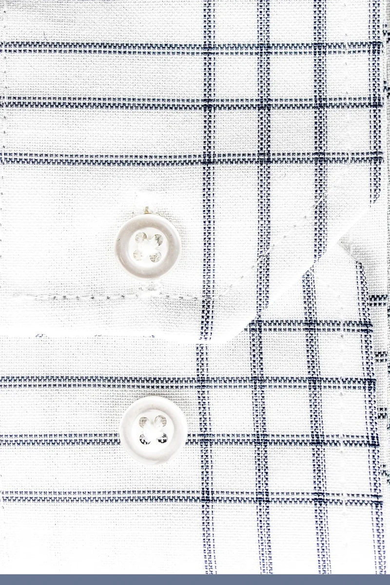 Varetta Men's White-Navy Blue Check Pattern Long Sleeve Button Down Collar Classic Cut Shirt