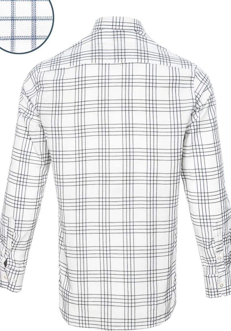 Varetta Men's White-Navy Blue Check Pattern Long Sleeve Button Down Collar Classic Cut Shirt