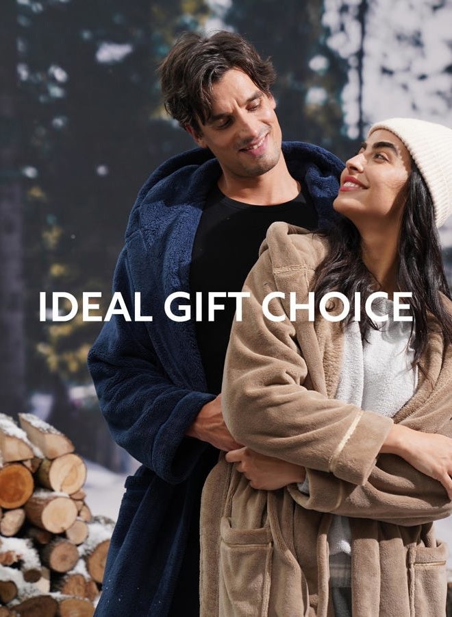 DAVID ARCHY Men's Hooded Robe Plush Coral Fleece Warm Cozy Long Bathrobe (L, Navy Blue) - Image 5