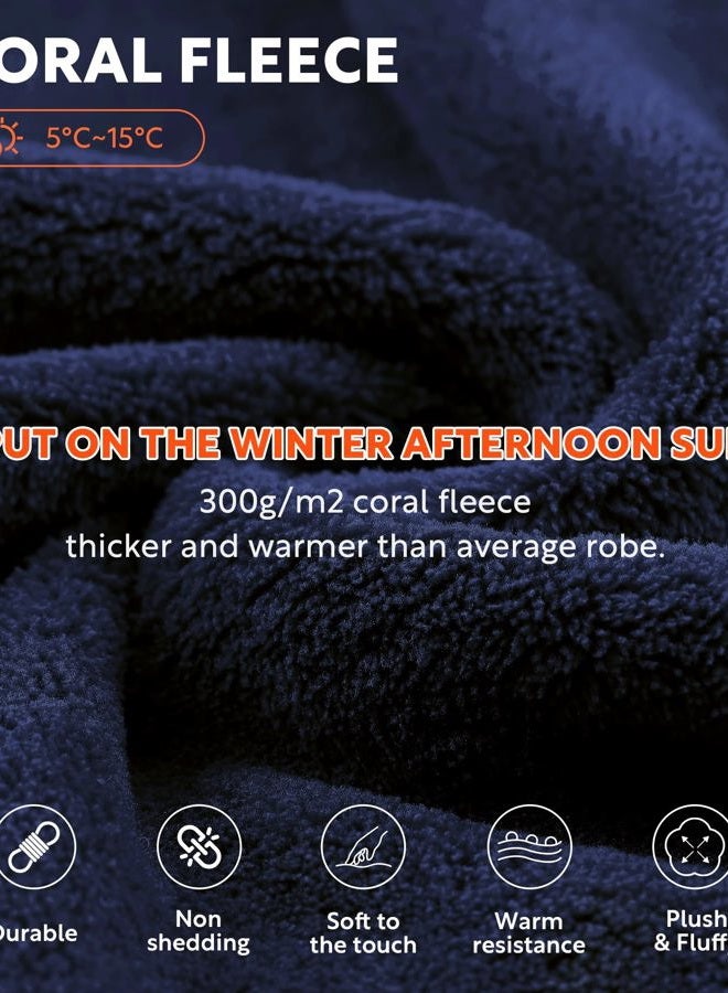 DAVID ARCHY Men's Hooded Robe Plush Coral Fleece Warm Cozy Long Bathrobe (L, Navy Blue) - Image 3