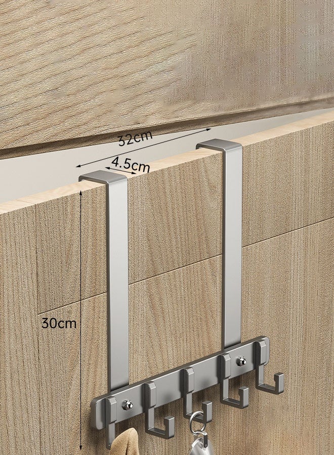 Hanayo Coat Hooks Over the Door Hooks with 5 Hanging Hooks Door Hook for Clothes Towels Hats and Bags Bedroom Storage Hanger Hooks Excellent Load-bearing Capacity Hanger(Grey) - Image 2